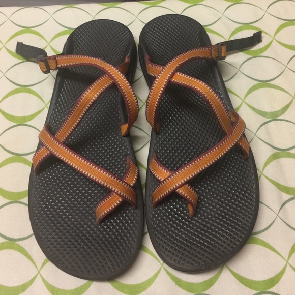 Vibram Shoes - Vibram Black Footbed Sandals with Orange and Yellow Straps
